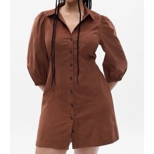 GAP Puff Sleeve Corduroy Mini Dress Size Large Saddle Brown Western Cowgirl